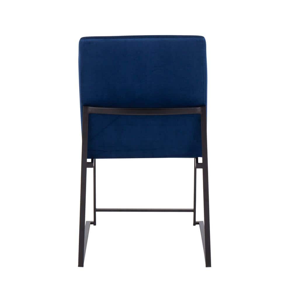 Fuji Contemporary High-Back Side Chair in Blue Velvet and Black Steel
