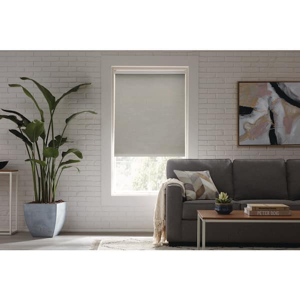 Cut to Size Gray Textured Cordless Blackout Fabric Roller Window Shade 31 in. W x 72 in. L