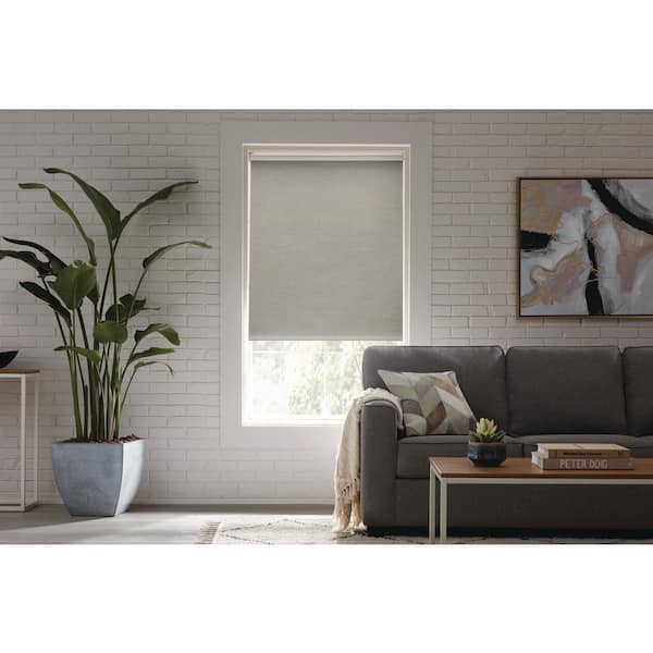 StyleWell Cut-to-Size Gray Textured Cordless Blackout Fabric Roller Shade 37.25 in. W x 72 in. L