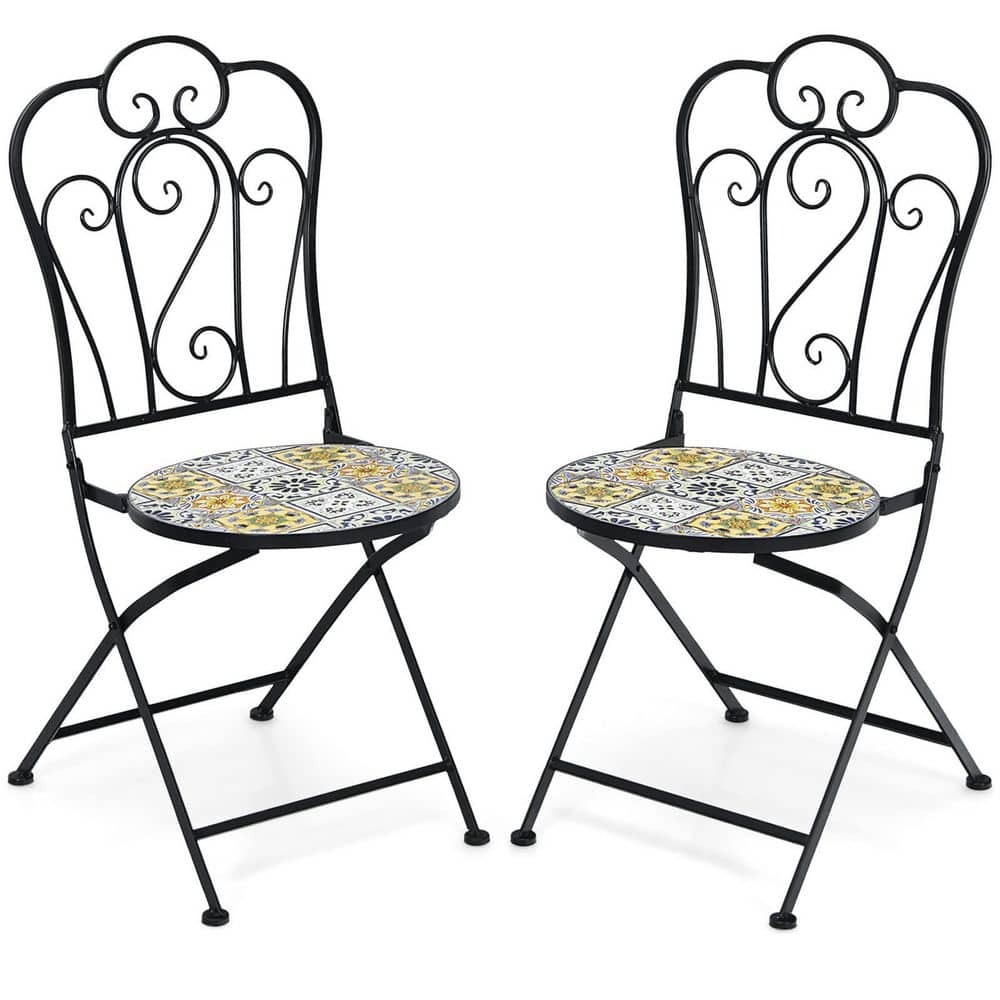 Alpulon 2Piece Yellow Outdoor Mosaic Folding Bistro Chairs with