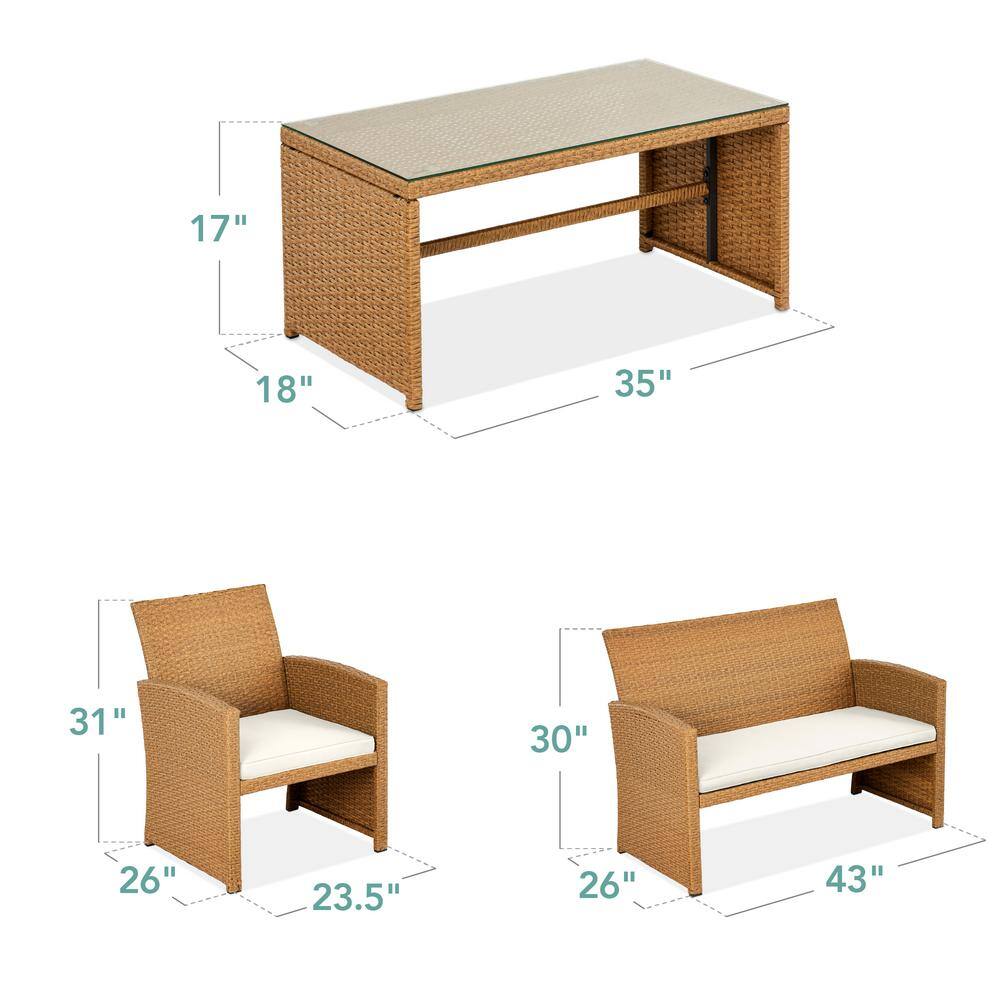 Natural Wicker 4-Piece Patio Conversation Set with Ivory Cushions