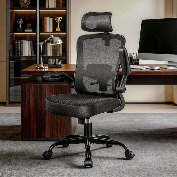 KERDOM Fabric Cushioned Ergonomic Chair in Black with Breathable