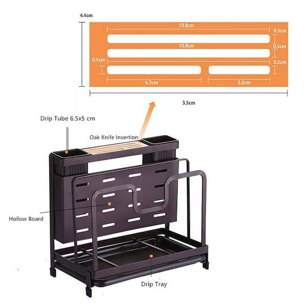 Black Kitchen Multi-functional Storage Rack with Drip Tray Cutting Board Frame Tableware Cutlery Rack