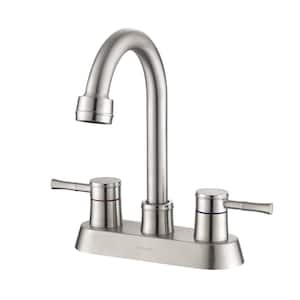 4 in. Centerset Double Handle High Arc Bathroom Faucet with Drain Kit 304 Stainless Steel Sink Taps in Brushed Nickel
