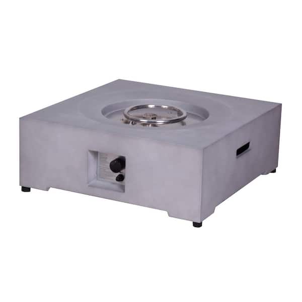 Willit 30 in. W x 11 in. H Gray Square Stone Propane Fire Pit Table with Waterproof Cover and Lava Rock