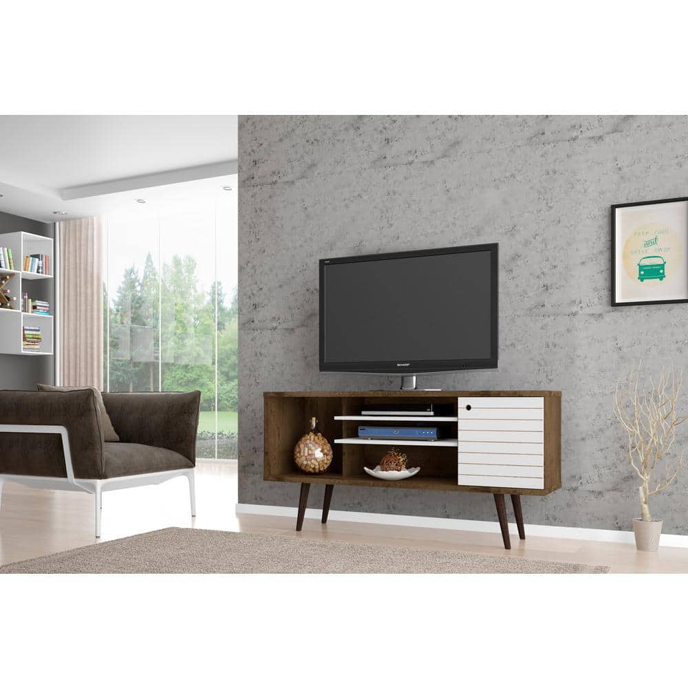 Liberty 54'' Rustic Brown and White Freestanding TV Stand with Cabinet