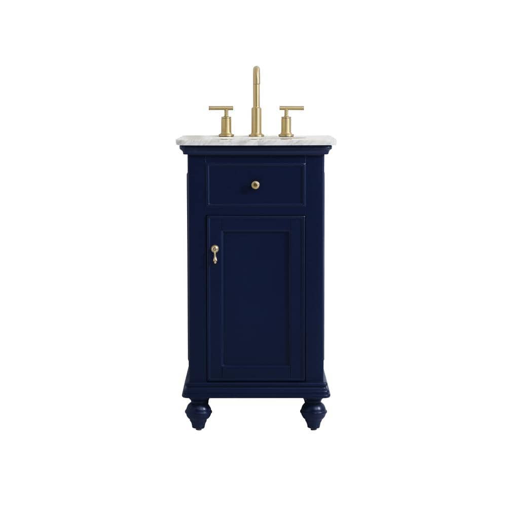 Timeless Home 19 in. W Single Bath Vanity in Blue with Marble Vanity Top in