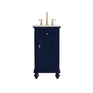 Timeless Home 19 in. W Single Bath Vanity in Blue with Marble Vanity Top in Carrara with White Basin