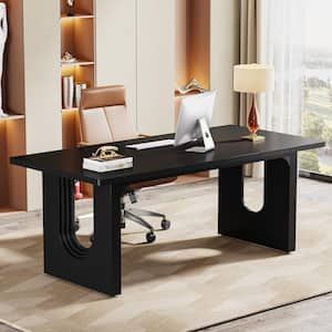 70.9 in. Rectangular Black Engineered Wood Modern Executive Desk, Large Office Computer Desk for Home Office