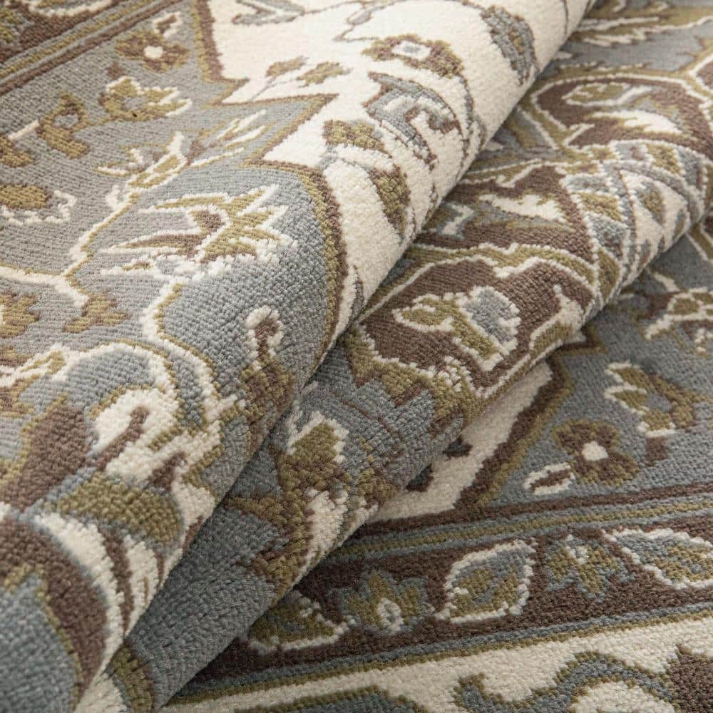 Green and Beige Medallion Synthetic Stain-Resistant Area Rug