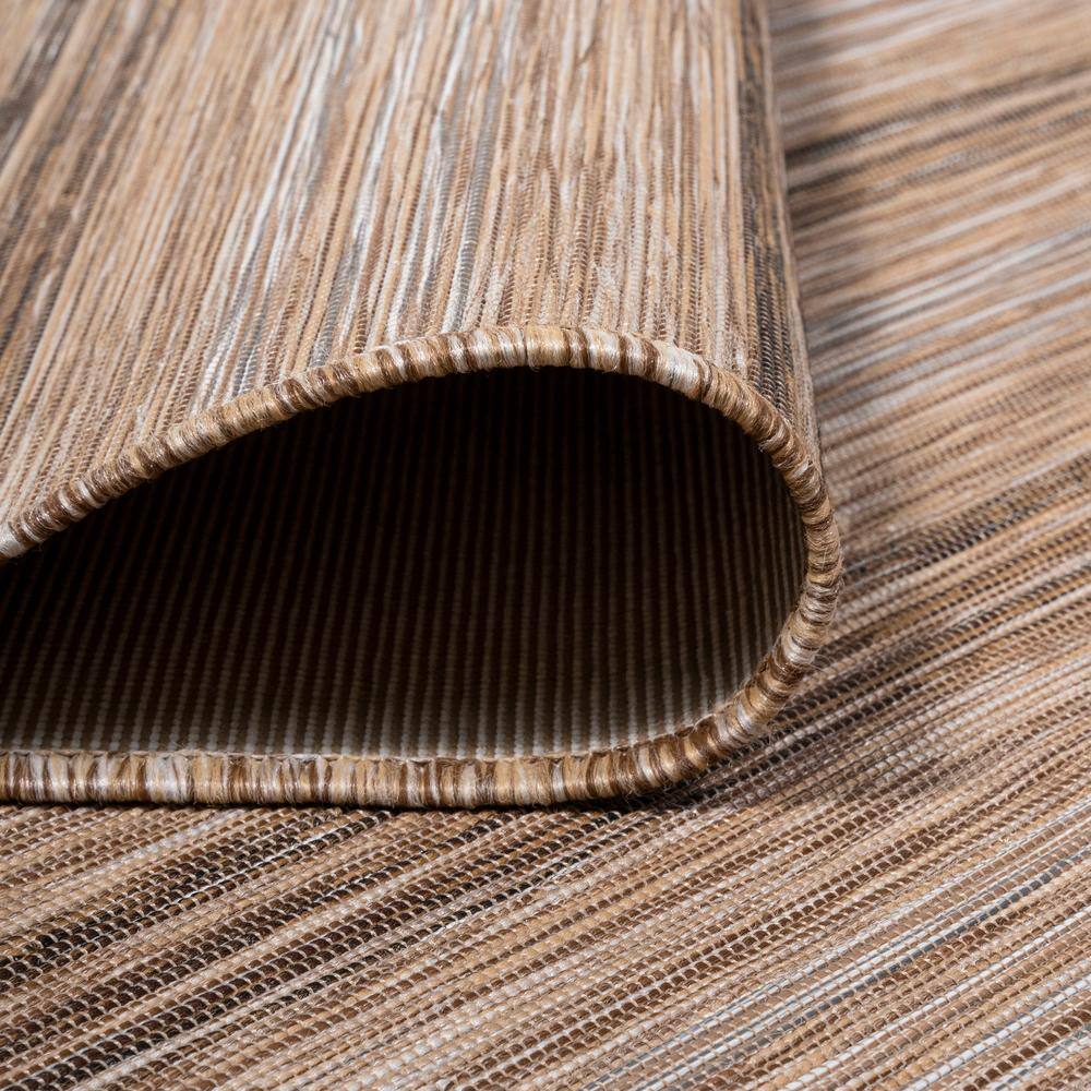 Mid-Century Jute-Brown Stripe Flat-Weave 5'x8' Synthetic Rug