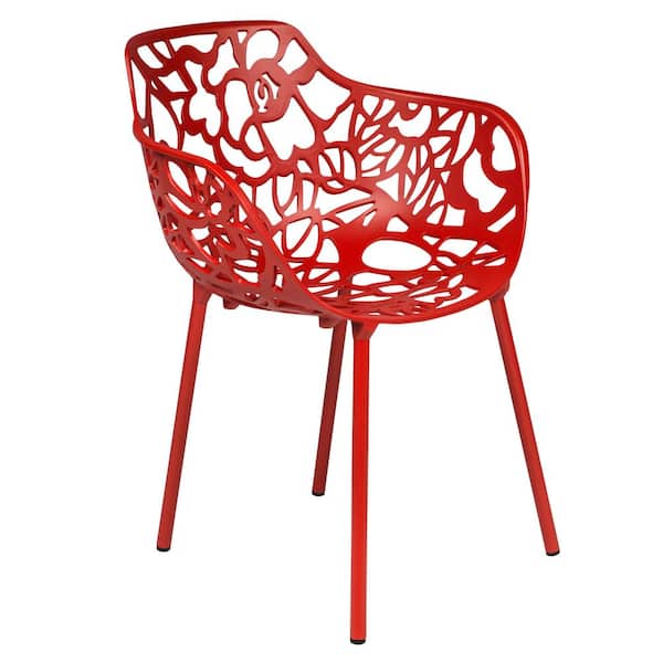 Leisuremod Red Devon Modern Aluminum Patio Stackable Outdoor Dining Chair