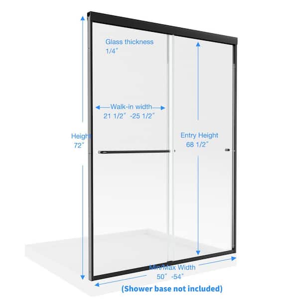 50-54 in. W x 72 in. H Sliding Framed Shower Door in Matte Black with 1/4 in. (6 mm) Tempered Clear Glass