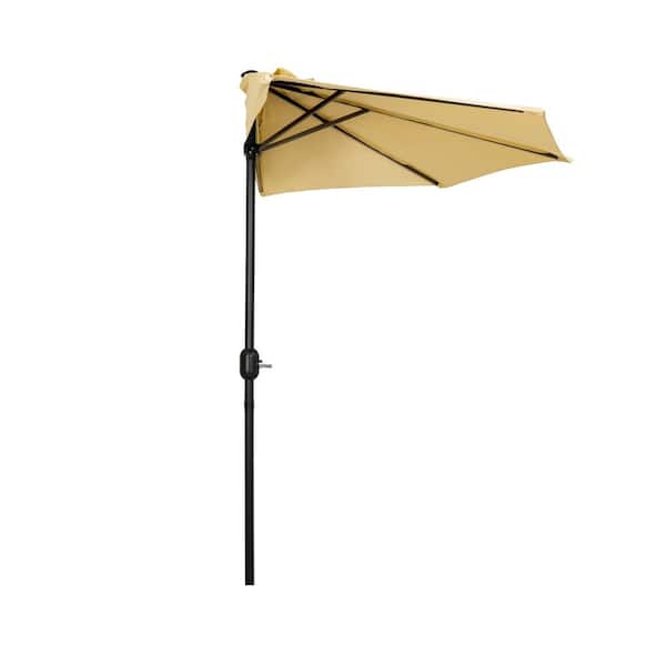 Fiji 9 ft. Outdoor Patio Half-Round Market Umbrella with Crank Lift in Beige
