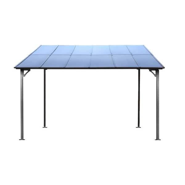 10 ft. x 12 ft. Large Heavy-Duty Outdoor Pergola Gazebo, Wall-Mounted Lean to Metal Awning Gazebo with Roof