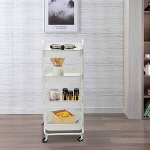 4-Tier Metal 4-Wheeled Shelves Storage Utility Cart in White