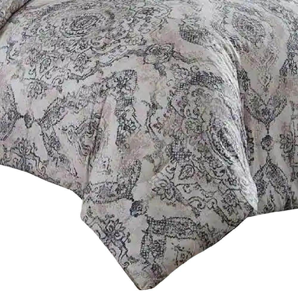 Benjara Lance 8- Piece White and Gray Damask Print Microfiber Queen Bed Comforter Set Benjara Lance 8- Piece White and Gray Damask Print Microfiber Queen Bed Comforter Set - 3