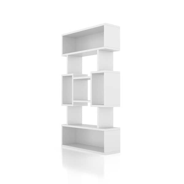 Galenia 70.6 in. Tall White 5-Shelf Geometric Bookcase