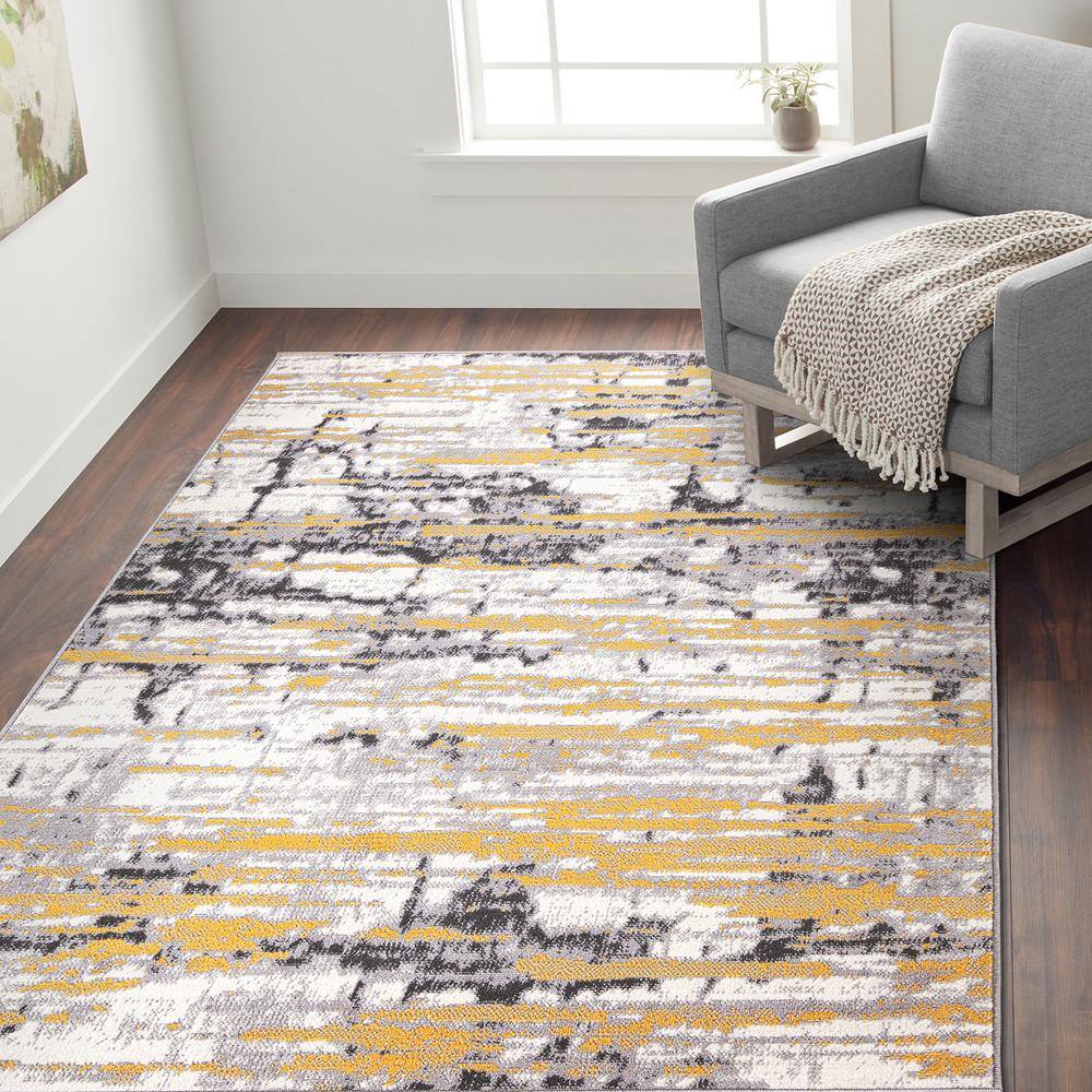 Reversible Vintage Abstract 5' x 7' Yellow Synthetic Area Rug