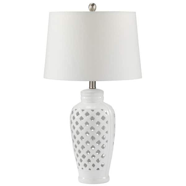 White Ceramic Table Lamp, White Lattice Ceramic Table Lamp