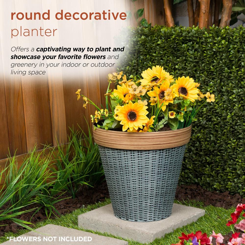 Gray and Tan Woven Style Indoor Outdoor Planter with Drainage Hole