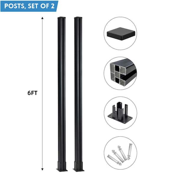 Composite Fence Series 2.8 in. x 2.8 in. x 6 ft. Aluminum Mount Fence Post in Black 2-pack