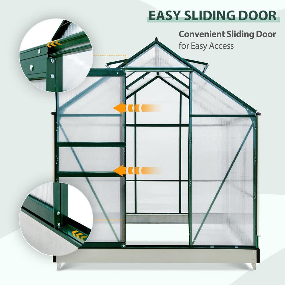 6.2 ft x 6.2 ft Walk-in Aluminum Frame Polycarbonate Hobby Greenhouse