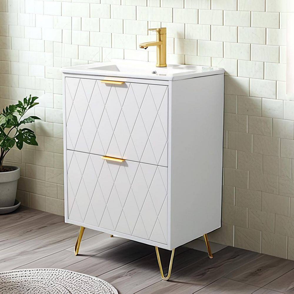 24 in. W Bathroom Vanity in White with White Ceramic Sink Maximizes Storage in Small Bathrooms and Powder Rooms price history on PriceWatchPro