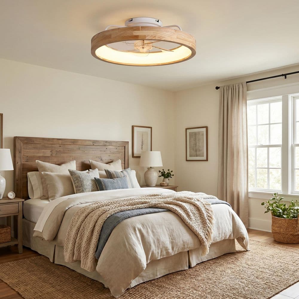 20 in. White Modern Wood Flush Mount Standard Ceiling Fan with Dimmable LED Included with Remote Included price history on PriceWatchPro