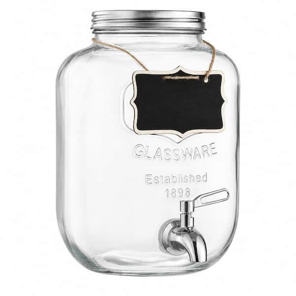 2 gal. Glass Beverage Dispenser, Drink Dispenser with 18/8 Stainless Steel Spigot and Lid for Parties