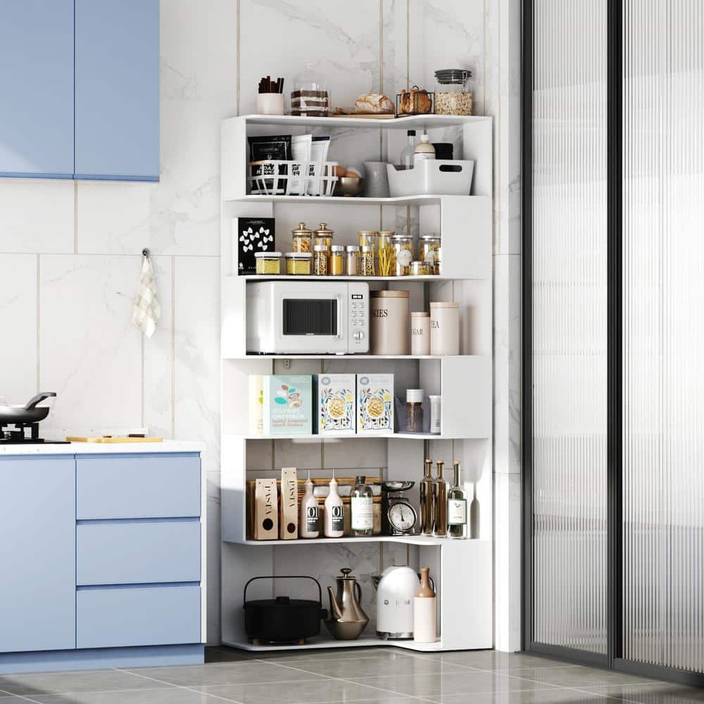 FUFU&GAGA White 5+Shelf Wood 35.4 in. W Baker's Rack Corner