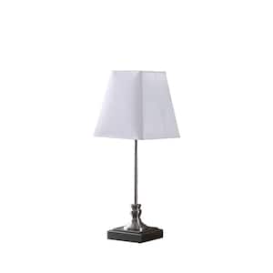 18.75 in. Silver Standard Light Bulb Bedside Table Lamp with White Metal Shade
