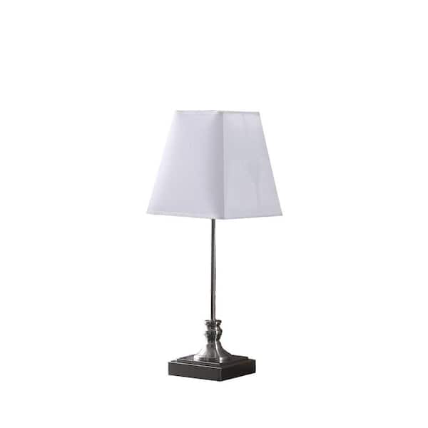 HomeRoots 18.75 in. Silver Standard Light Bulb Bedside Table Lamp with White Metal Shade