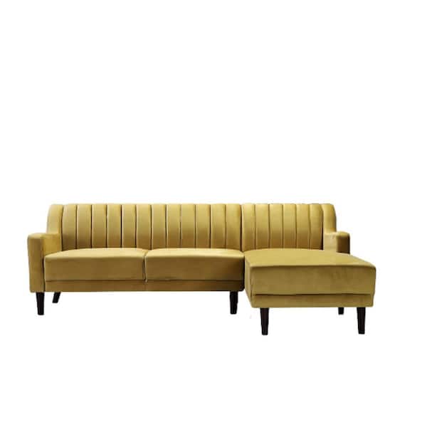 US Pride Furniture Sonia 2 Piece Yellow R Velvet 3 Seats Right Facing Sectional Sofa with Removable Cushions
