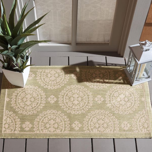 Courtyard Sweet Pea 9 ft. x 12 ft. Floral Geometric Indoor/Outdoor Area Rug