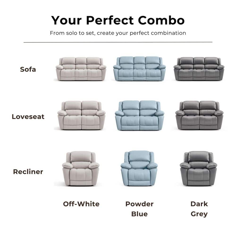 Powder Blue Leather Reclining Loveseat with Pillow Top Arms