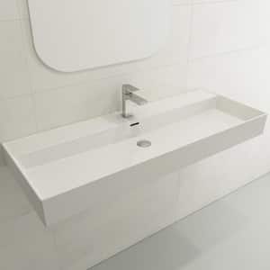 Milano White 47.75 in. 1-Hole Wall-Mounted Fireclay Rectangular Vessel Sink with Overflow
