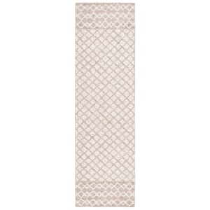 Abstract Ivory/Brown 2 ft. x 8 ft. Geometric Distressed Runner Rug