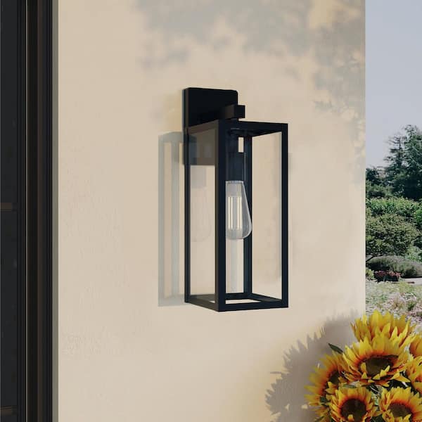 Martin 17.5 in. 1-Light Matte Black Outdoor Hardwired Wall Lantern Sconce with No Bulbs Included