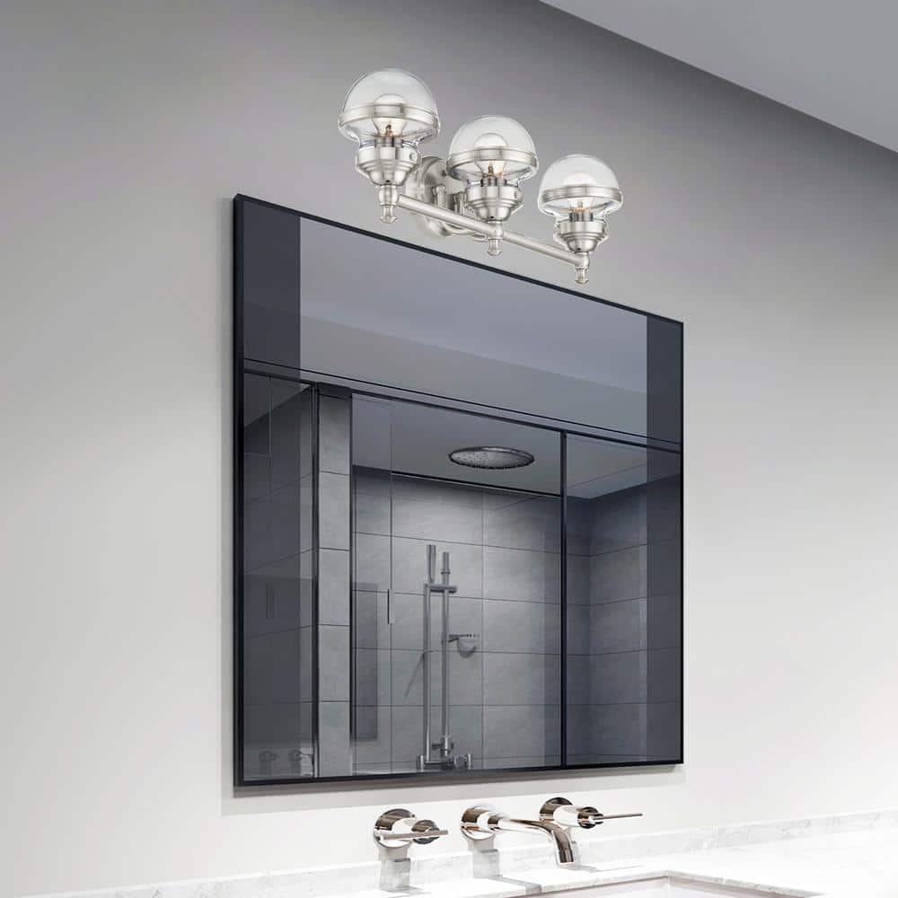 Brushed Nickel 3-Light Vanity with Clear Glass Shades