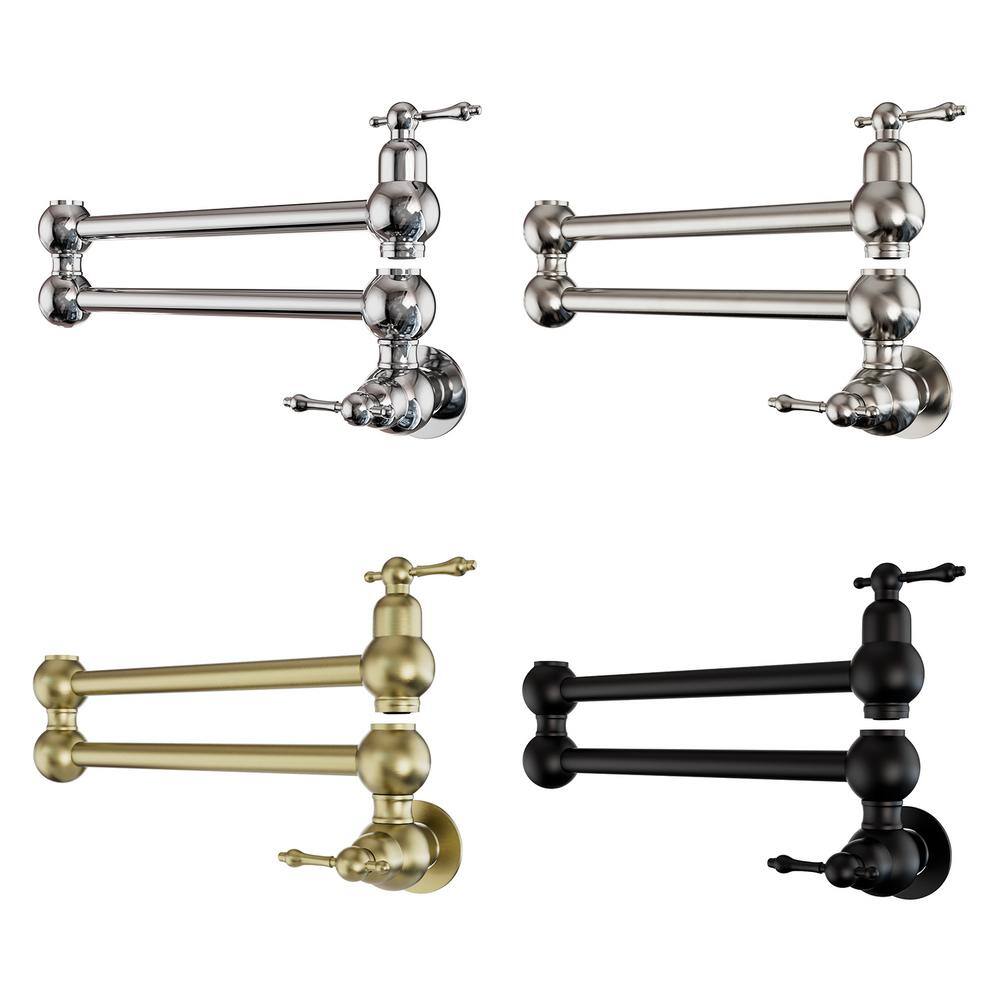 Chrome Wall-Mount Pot Filler Faucet with Dual Swing Arms