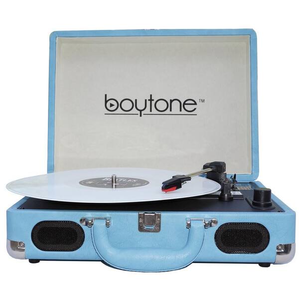 Boytone Exclusive Mobile Bluetooth Briefcase Turntable, Light Blue