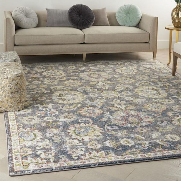 8 ft. x 10 ft. Blue Floral Washable Area Rug