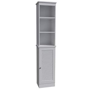 13.4 in. W x 10.3 in. D x 67 in. H White Freestanding Linen Cabinet with 3 Open Shelves and Single Door for Bathroom