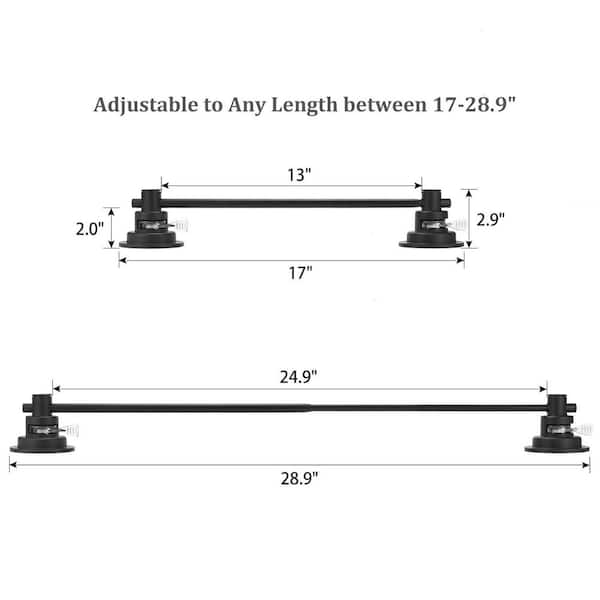 17 in. to 29 in. Extendable Stainless Steel Wall Mounted Towel Bar in Matte Black, Suction Cup Towel Bar