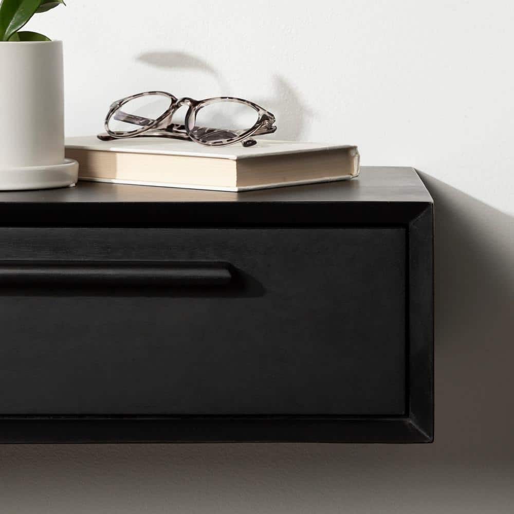 McCutcheon Black Mango Wood Floating Storage Shelf with Concealed Cubby