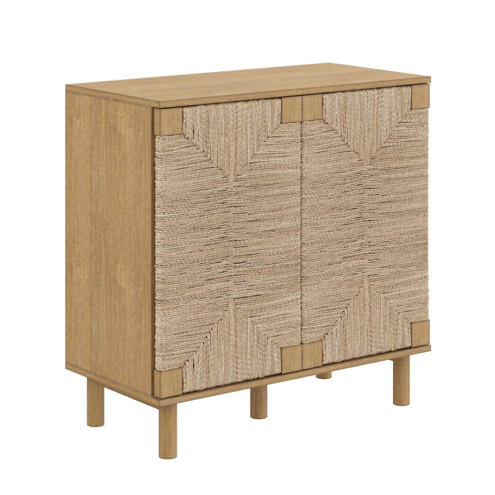 Beacon Light Brown Wood and Seagrass Storage Cabinet with Adjustable Shelves