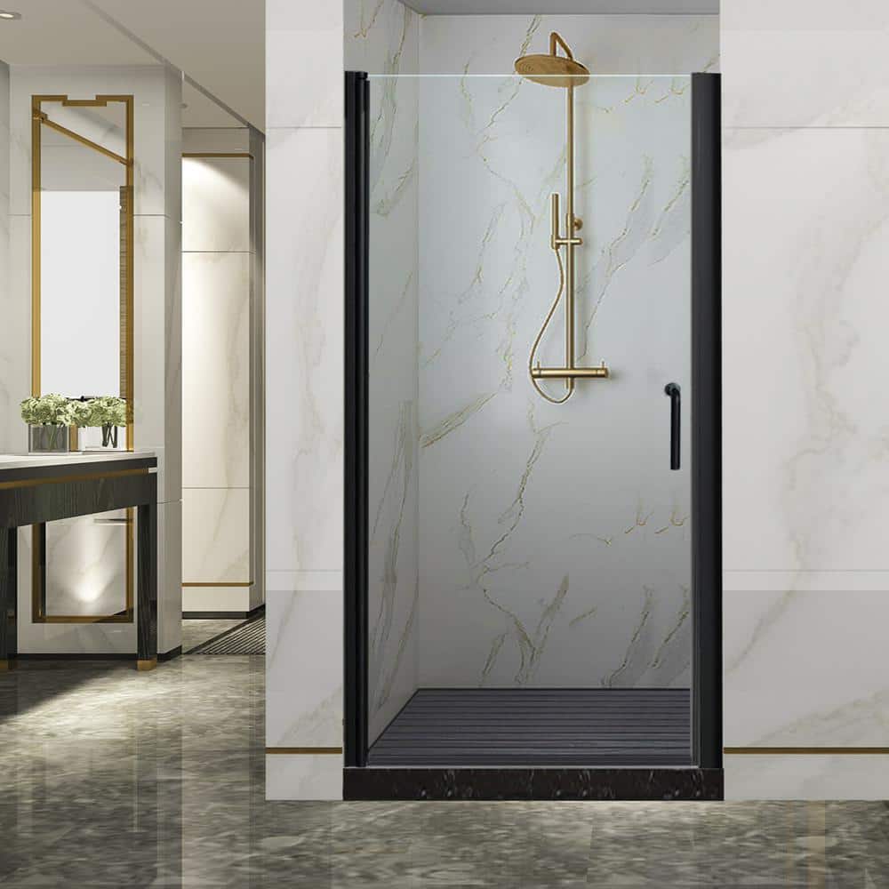 Matte Black Frameless Pivot Shower Door with Clear Glass