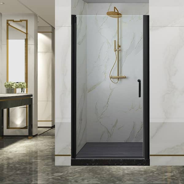 Lonni 34-35.5 in. W x H 72 in. Black Frameless Pivot Shower Door with 1/4 in. Thick Tempered Glass