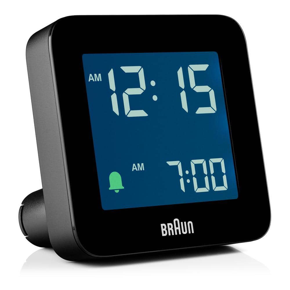 Braun Modern Black Digital Alarm Clock with Snooze, Negative LCD